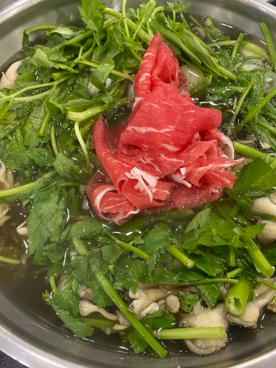 A set of meat and vegetables for shabu-shabu