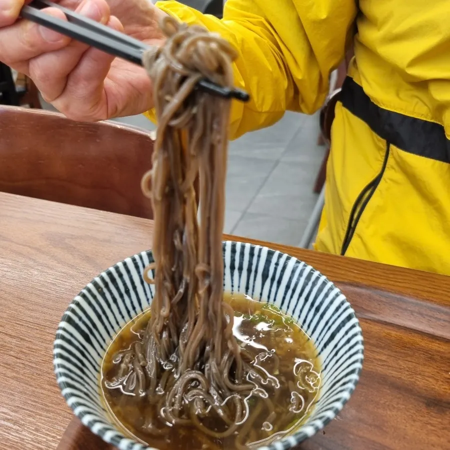 갈아낸 무와 파가 올라간 메밀 소바