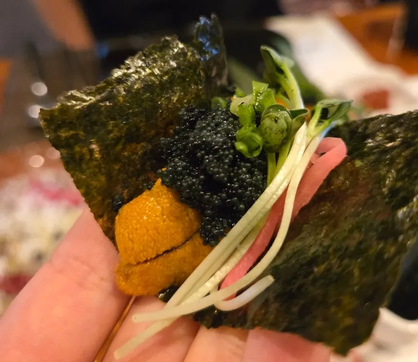 Close-up of a generous portion of uni