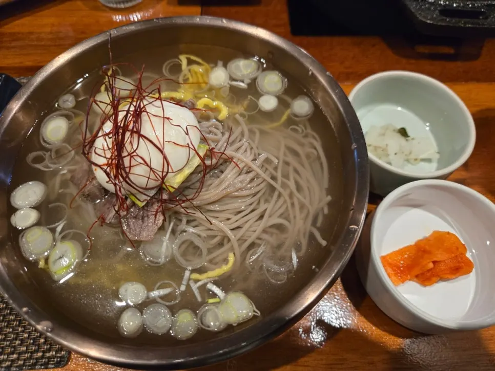 A bowl of Pyongyang cold buckwheat noodles