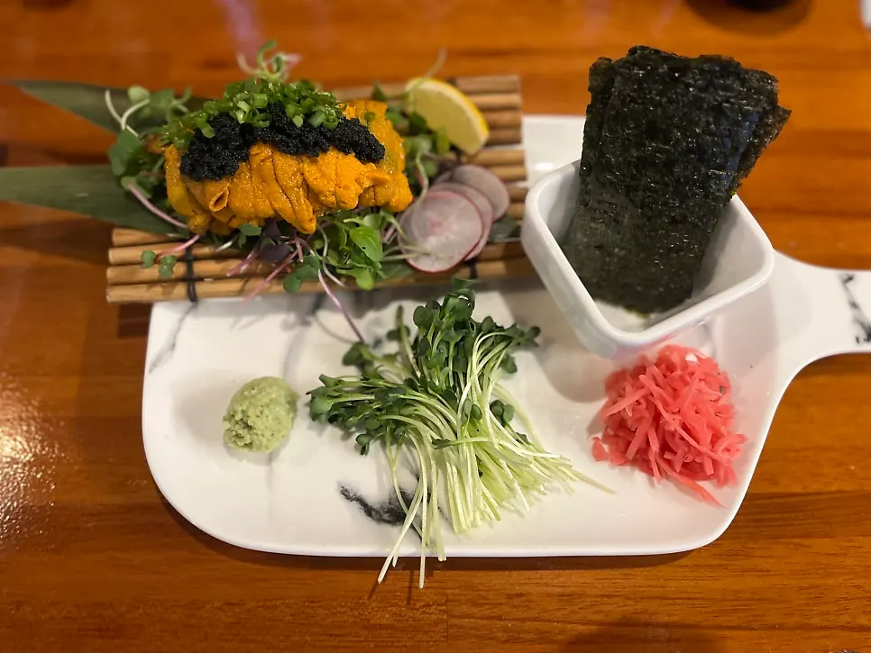 Aged hanwoo and side dishes on the anniversary table