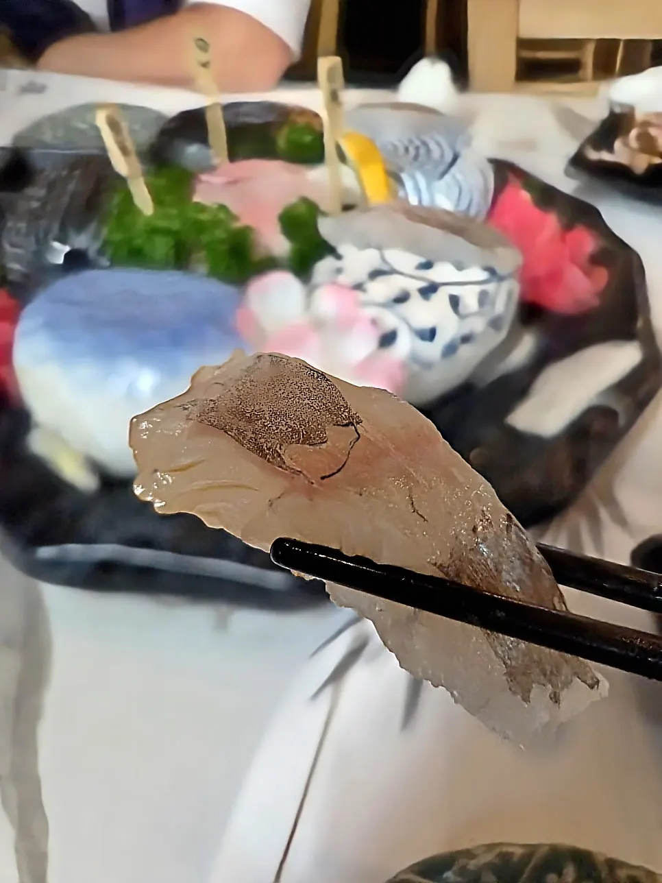 Aged rockfish and flounder fin meat sashimi