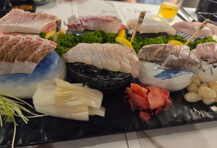 Haeseon aged flounder, sea bream, and rockfish sashimi