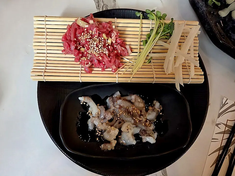 Haeseon live octopus beef tartare menu