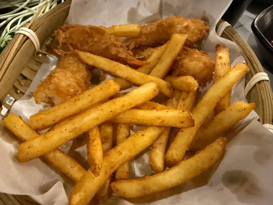 French fries and coconut shrimp