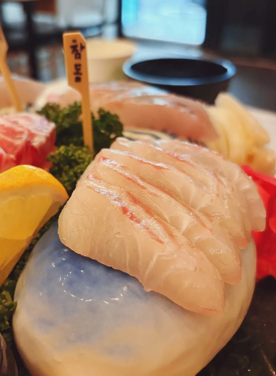 Thickly sliced aged fish sashimi