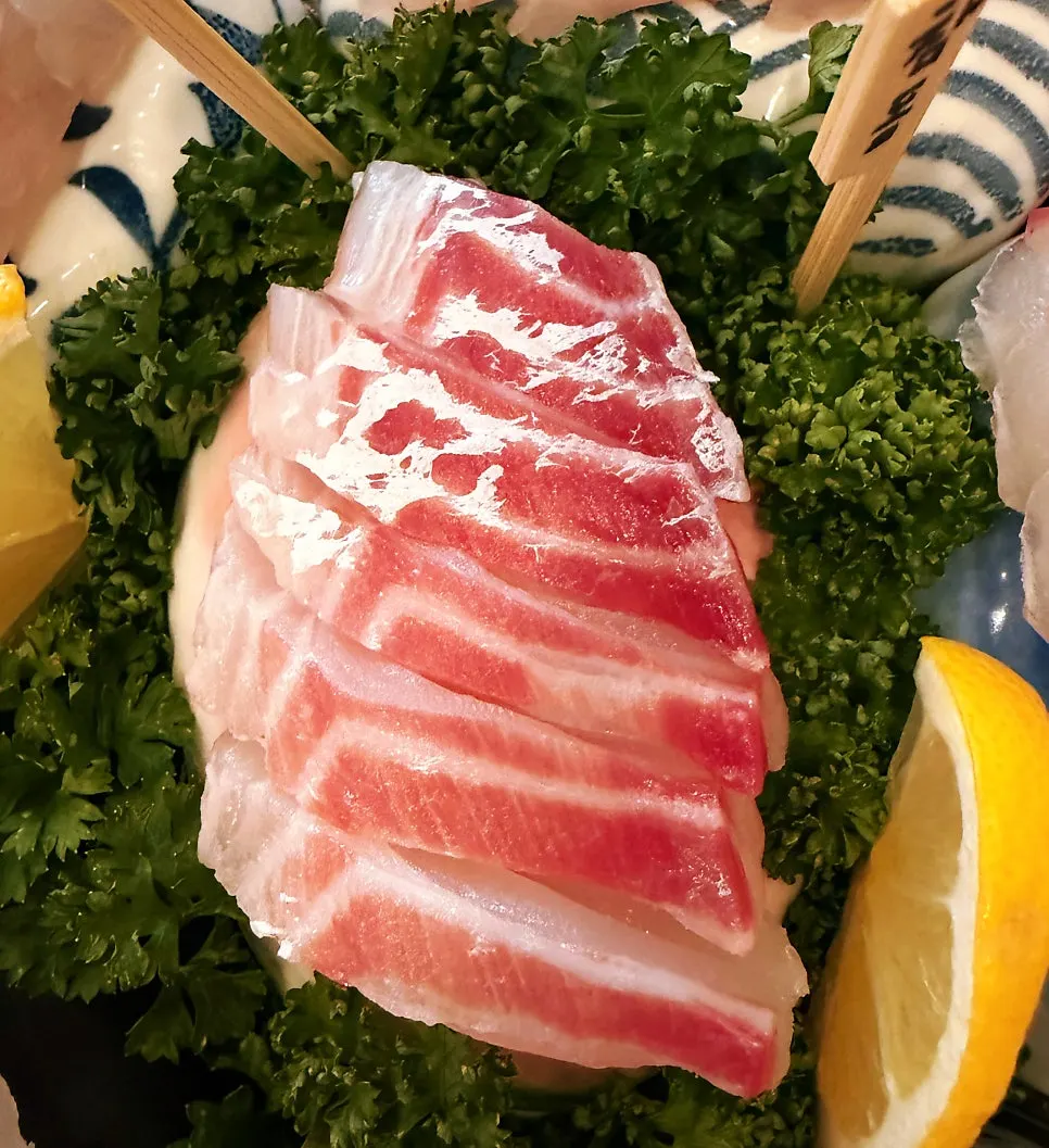 A colorful plate of aged sashimi