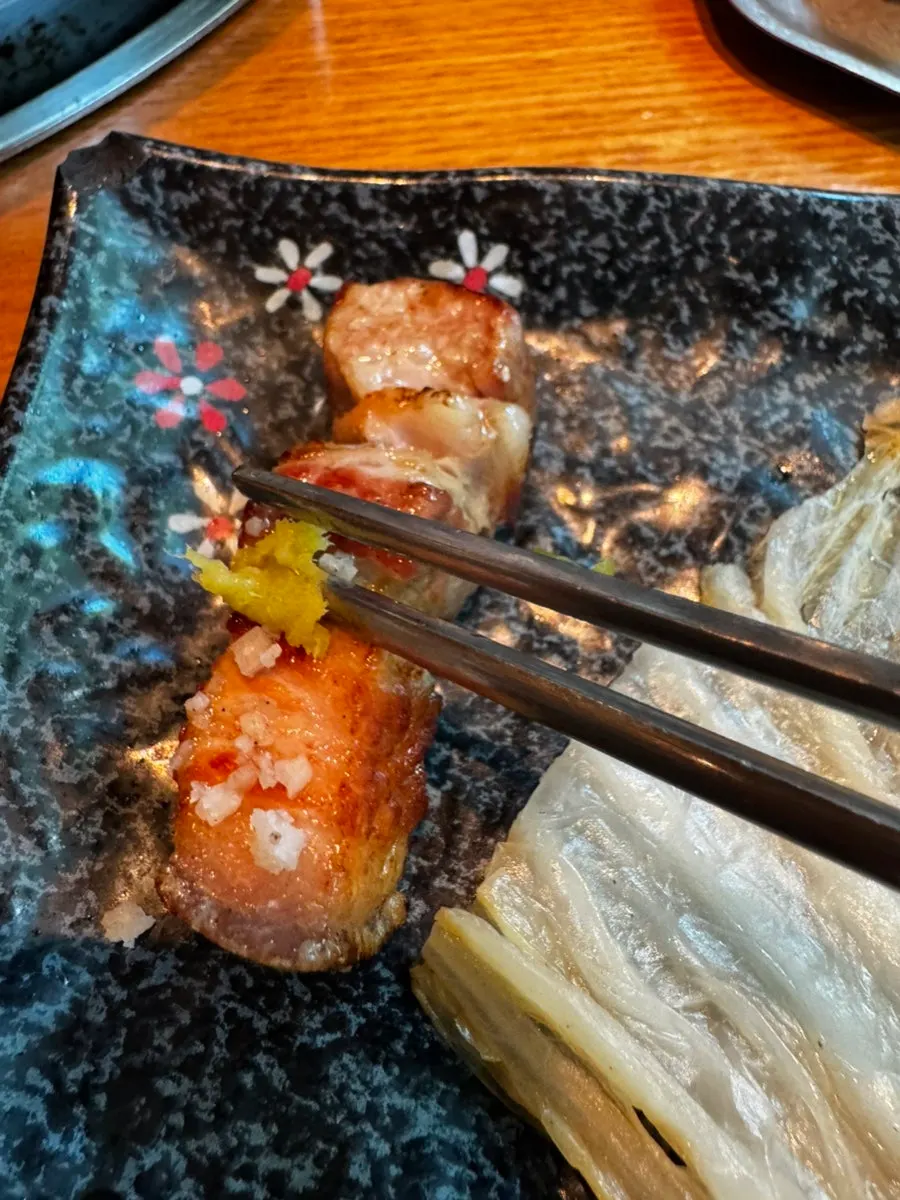 Jeju o-gyeopsal paired with baek-kimchi