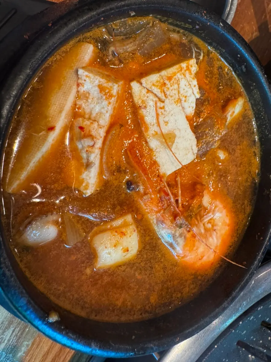 Traditional doenjang-jjigae with seafood