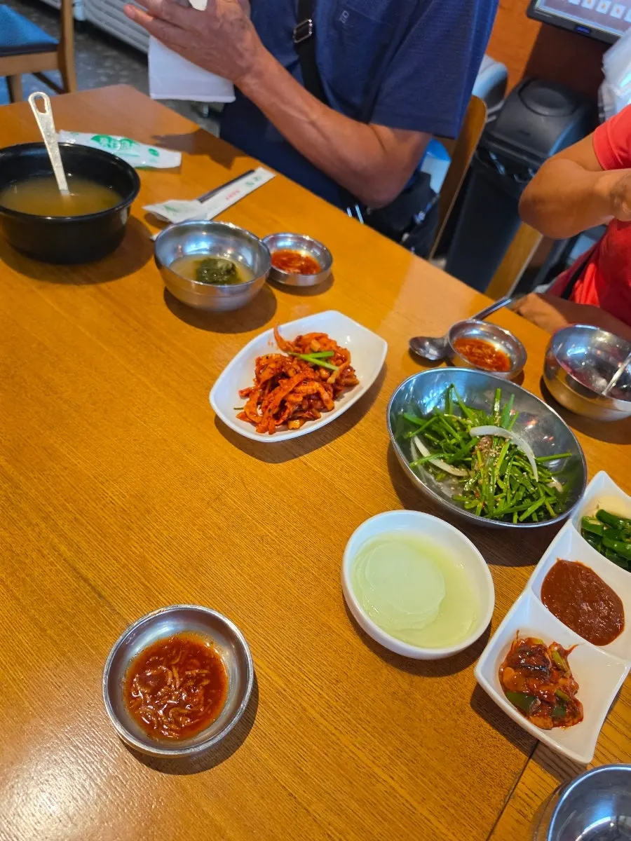 Table set with side dishes at Wangchang Jokbal