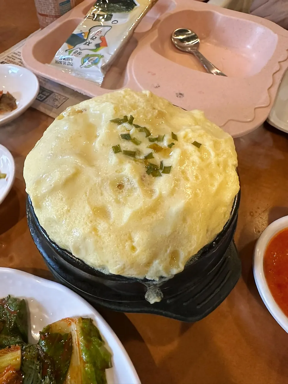 Steamed egg offered as a complimentary choice