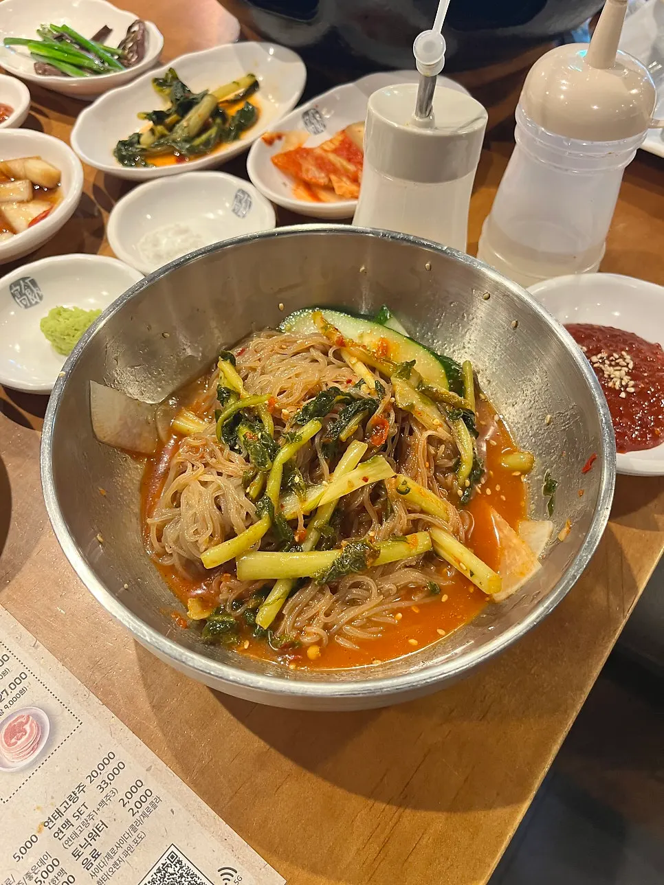 Yeolmu bibim naengmyeon with extra sauce added