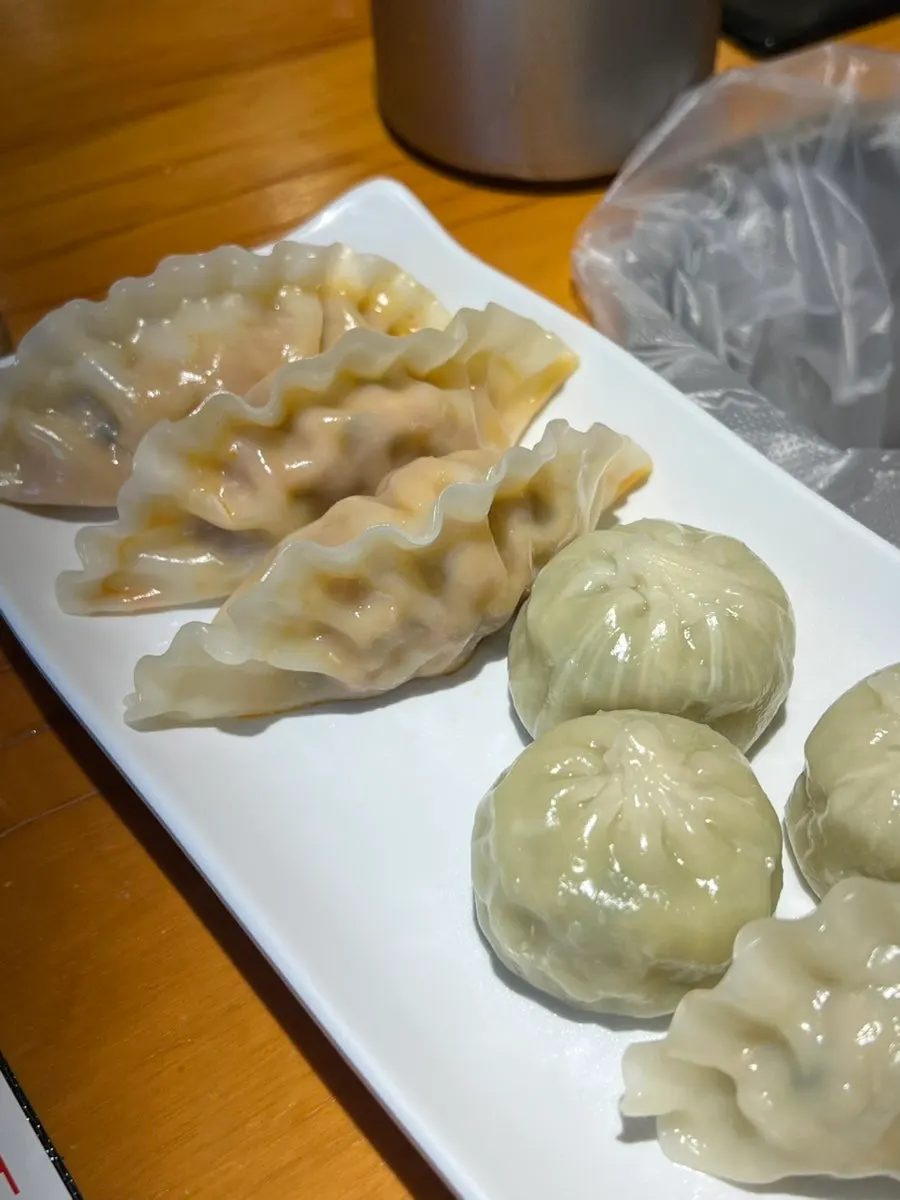 Cross-section of a meat dumpling packed with filling