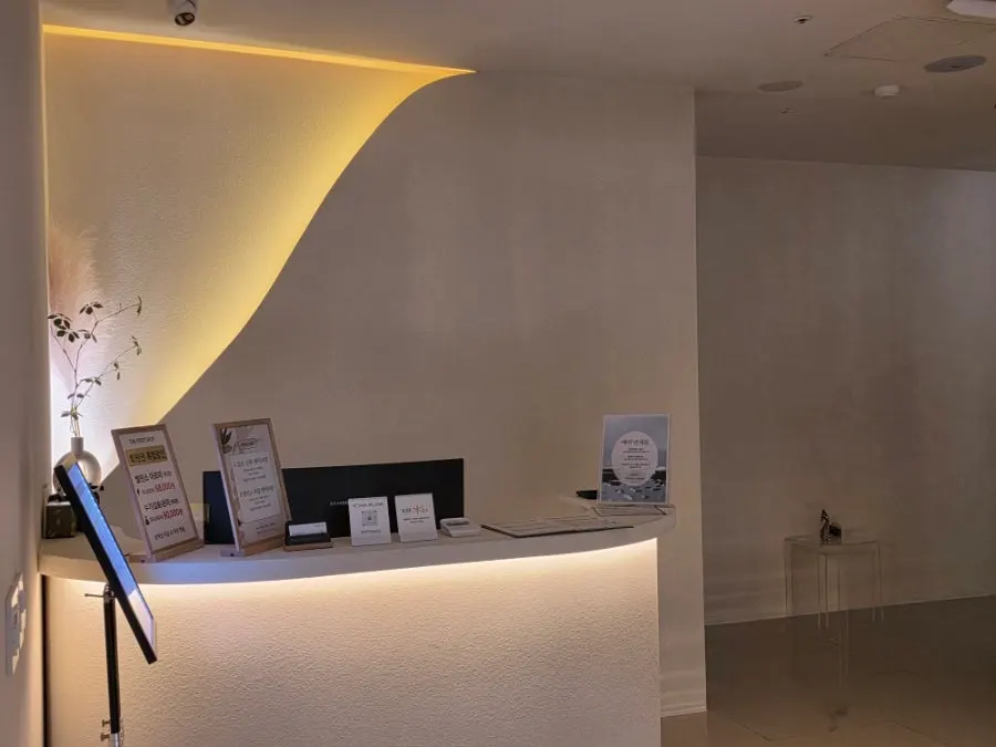 Entrance interior with calm tones and indirect lighting
