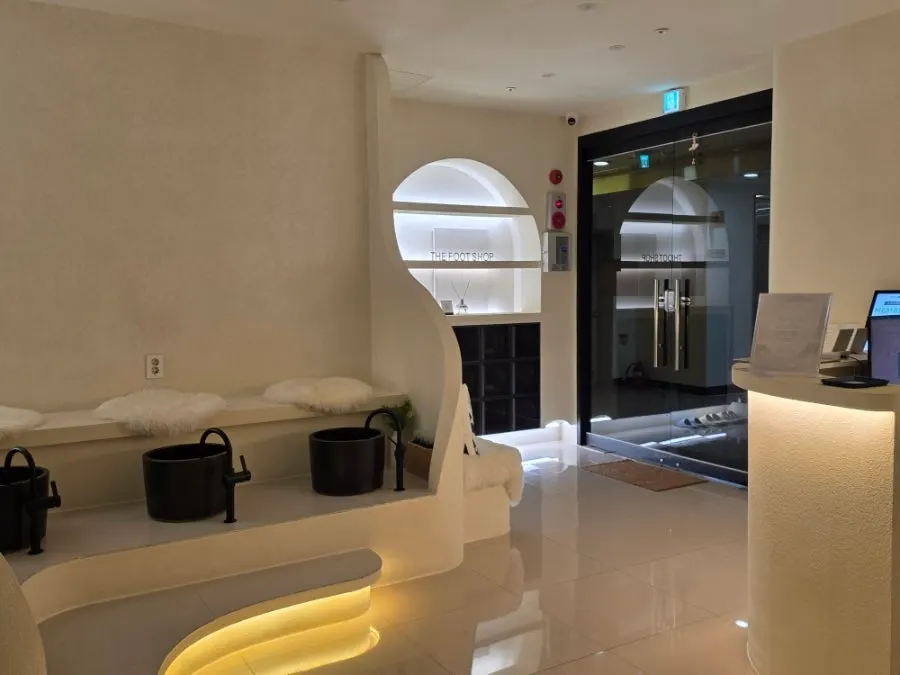 High-end spa-like waiting area inside the shop