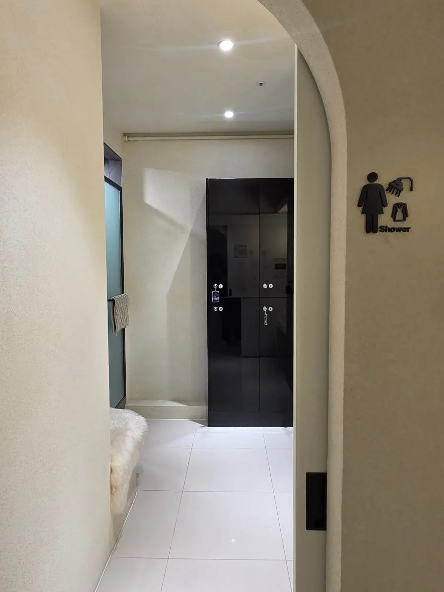 Inside the changing room with ample storage