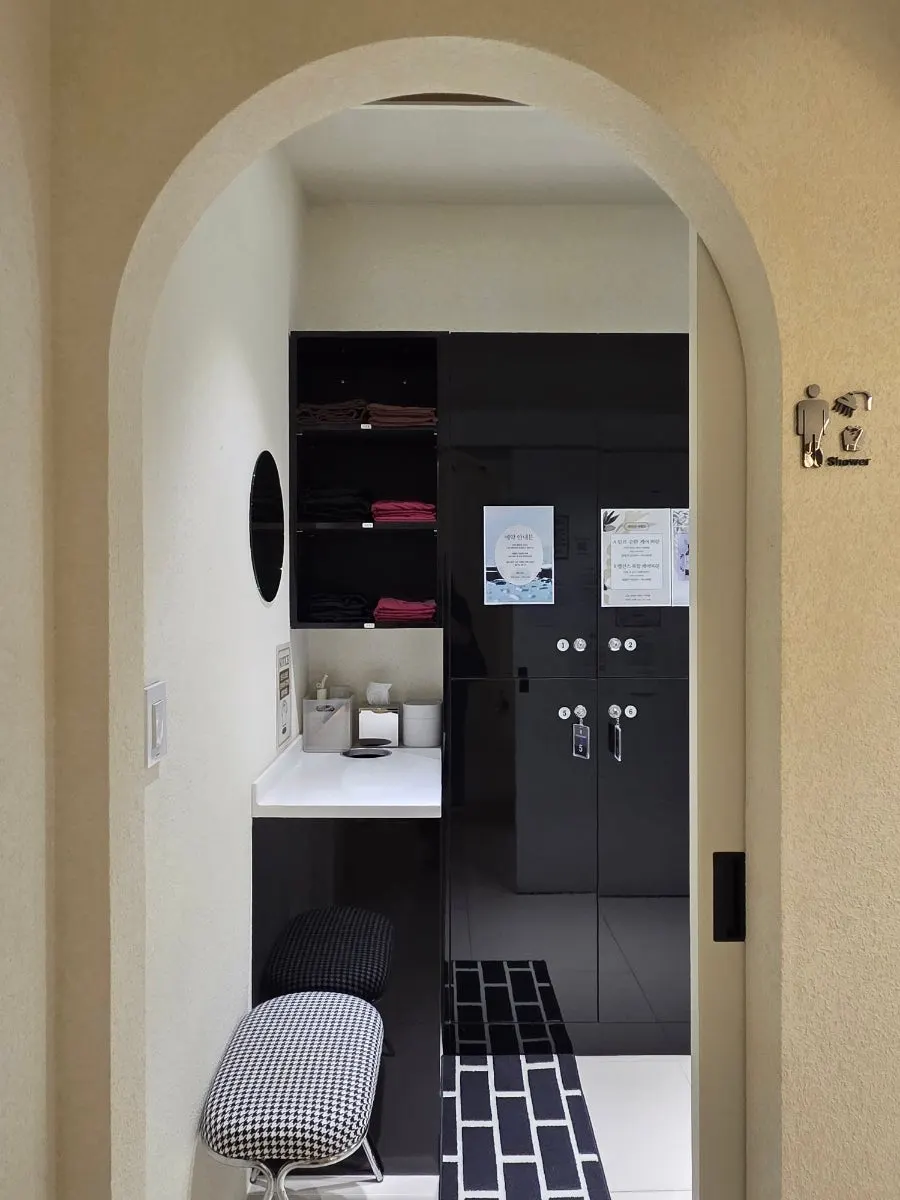 Shower area set up in the changing room