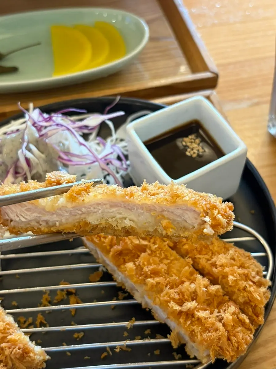 바싹 튀겨진 등심돈까스 접시