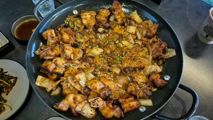 Korean pork belly kimchi grill in a pan
