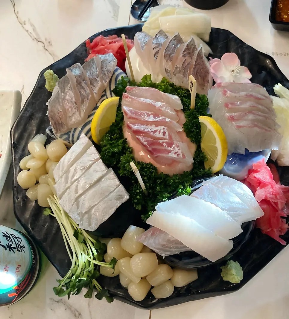 Two-person portion of assorted aged sashimi