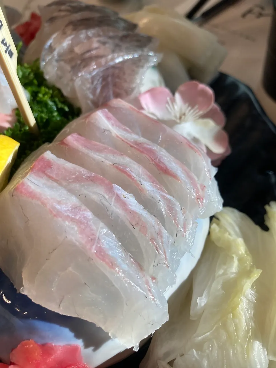 Aged sea bream sashimi with soy sauce