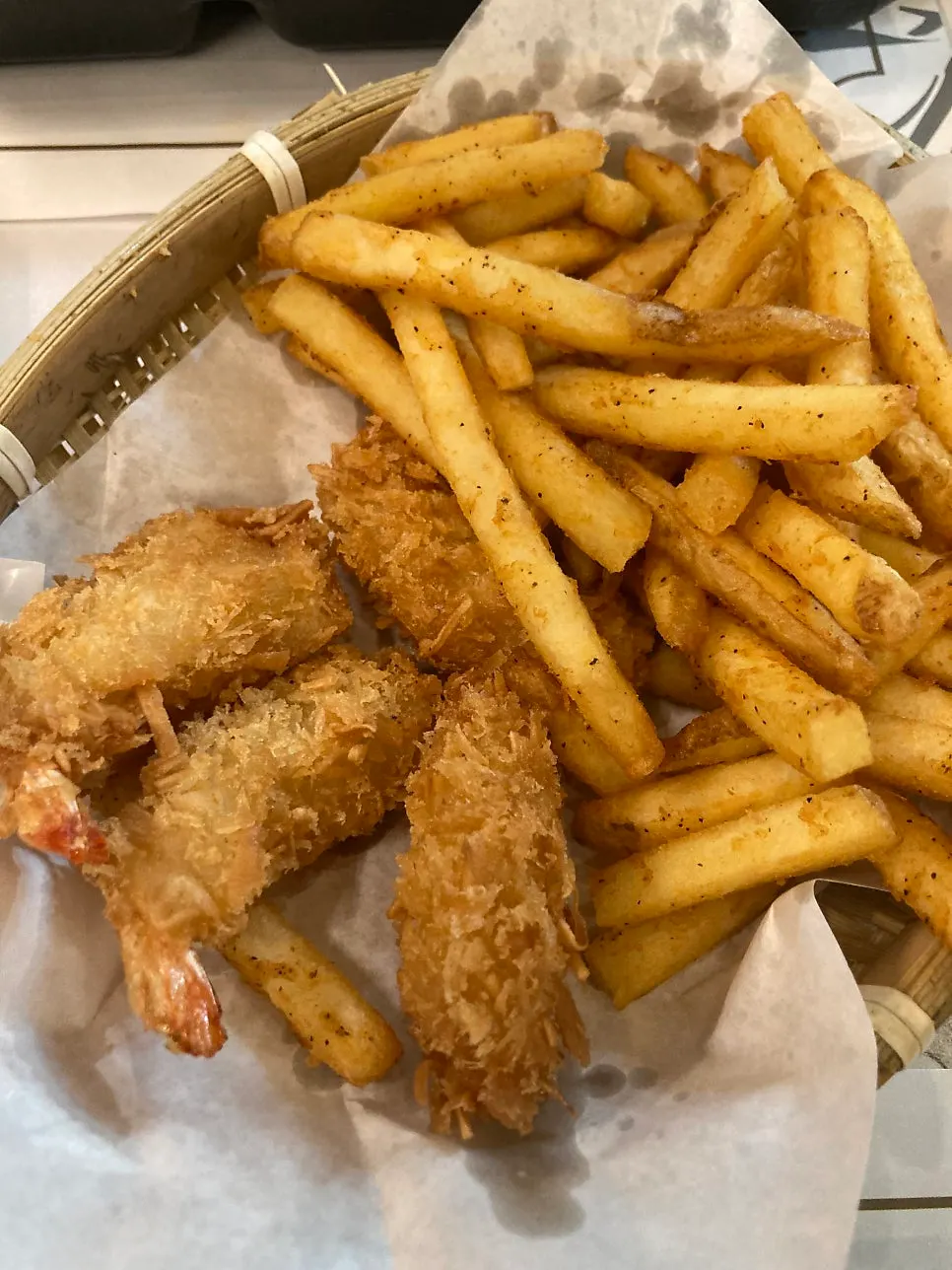 Cajun French fries and fried shrimp
