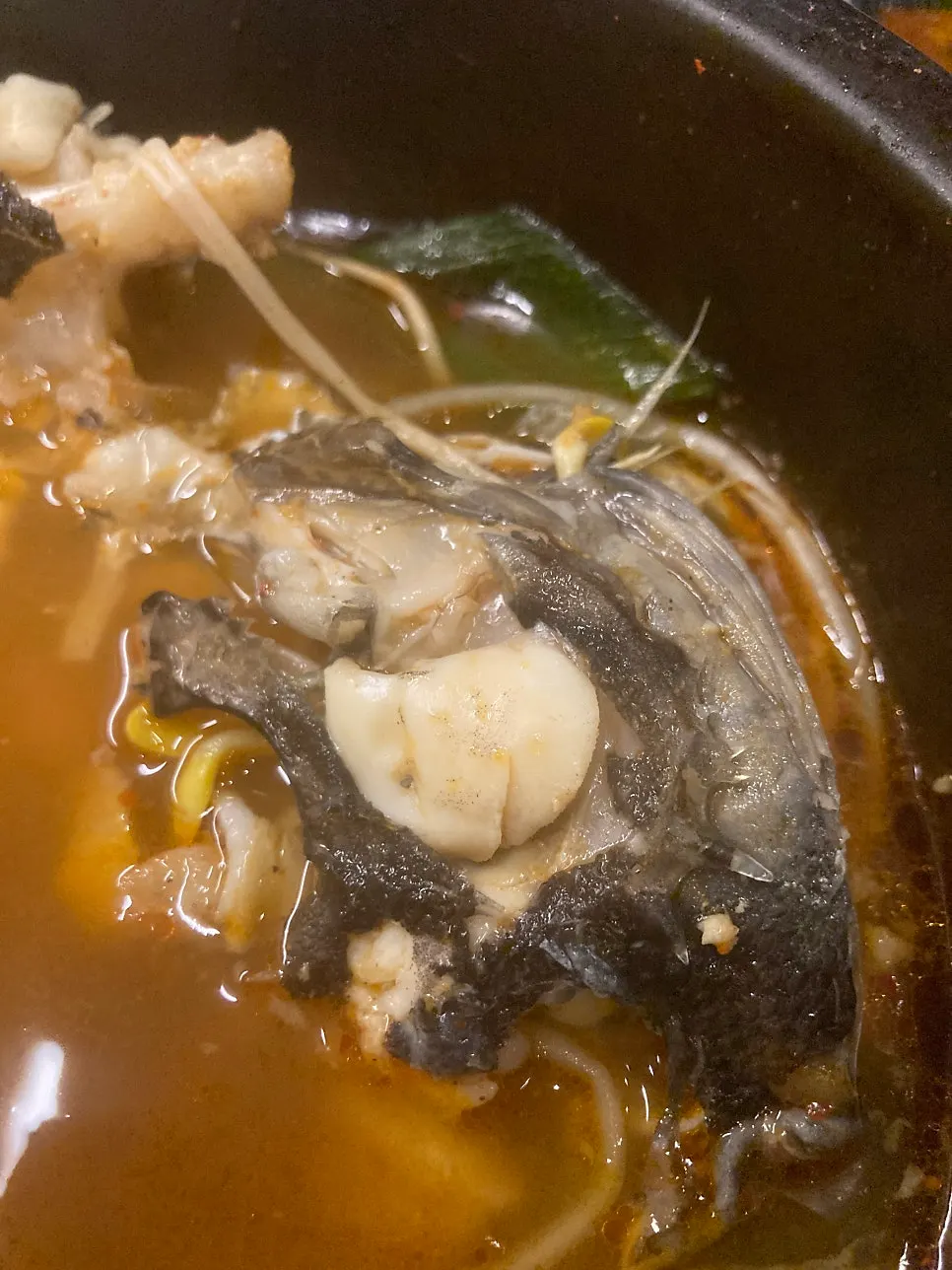 Rockfish cheek in spicy fish stew