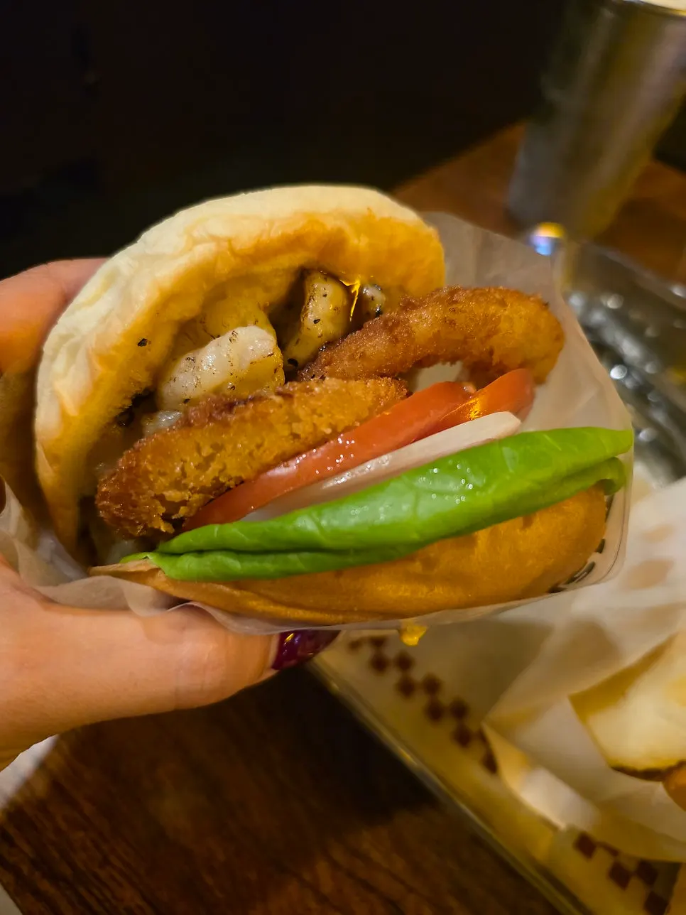 Cross-section of the sriracha cheese burger patty and cheese