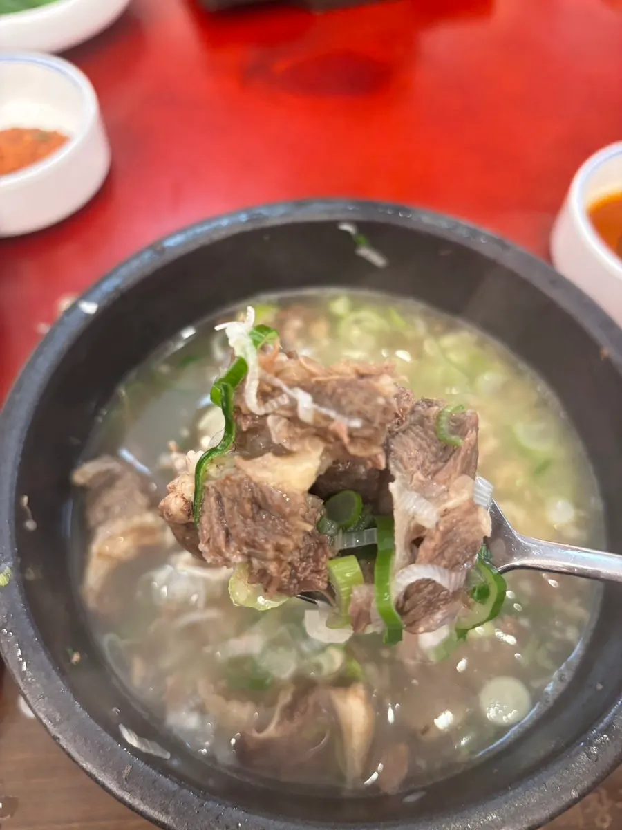 Close-up of a bowl of pork gukbap
