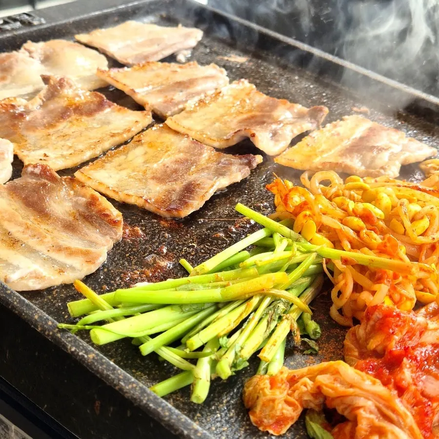 Frozen pork belly table spread at Super Naengsam Sangbong Main Branch