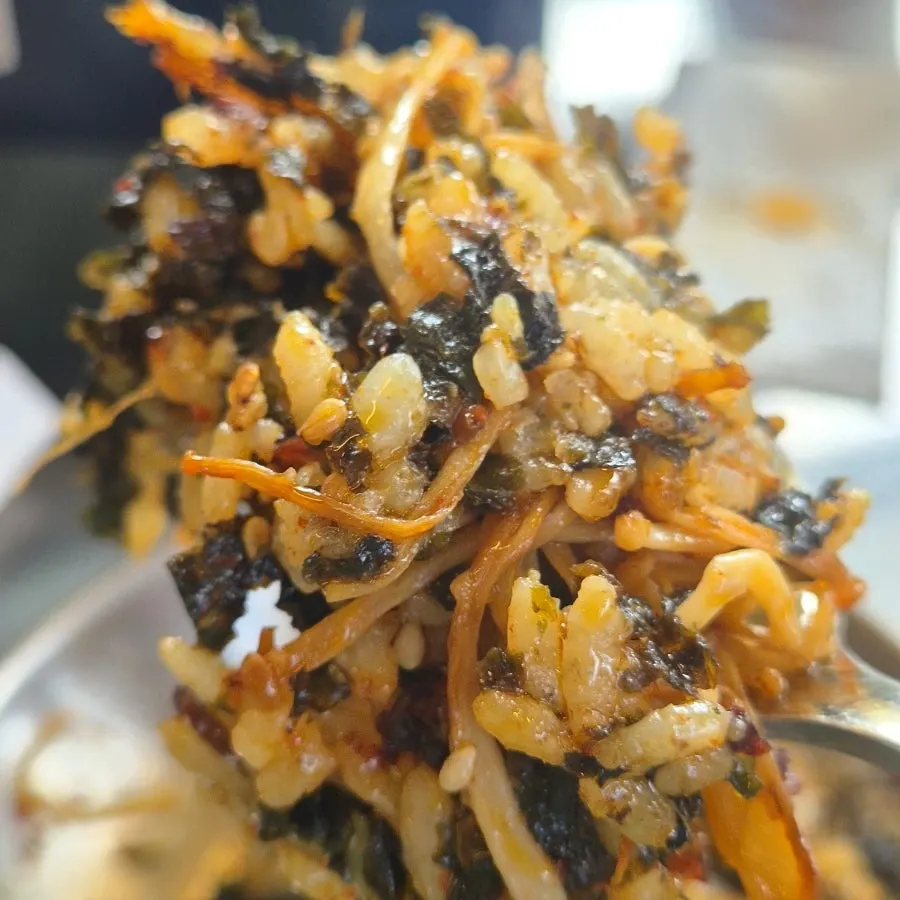 Self-made fried rice with kimchi and meat