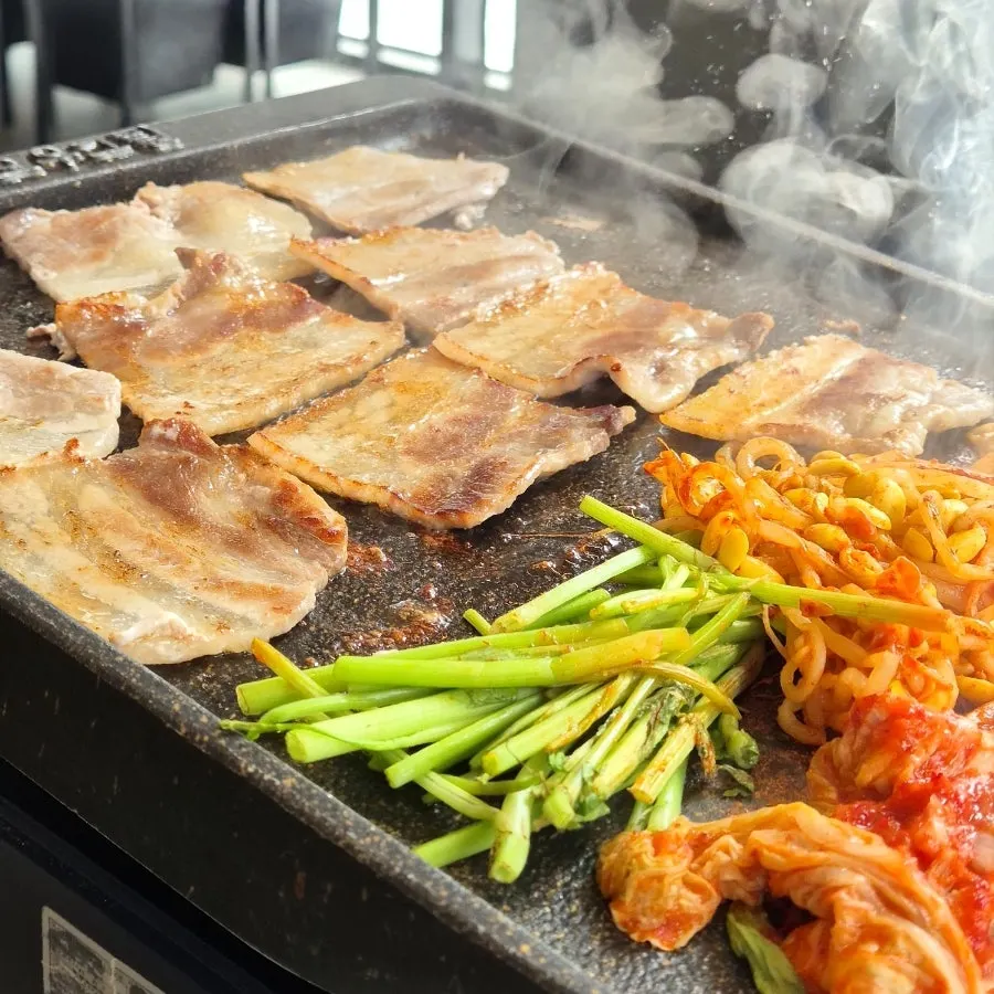 Close-up of the frozen pork belly at Super Naengsam Sangbong Main Branch
