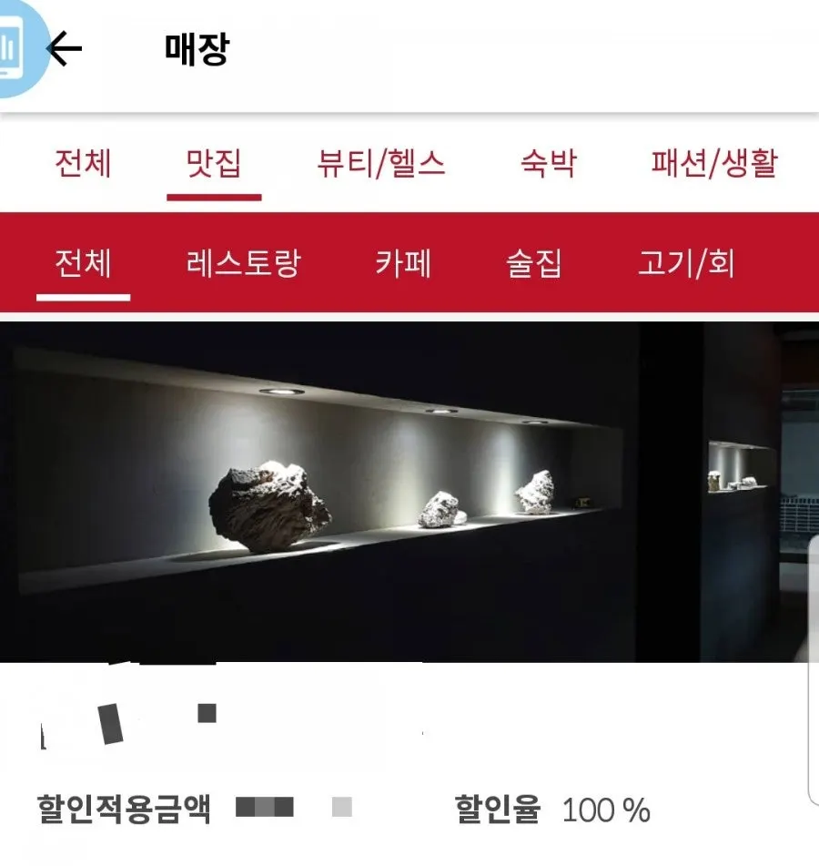 매장 이름과 할인율이 보이는 제휴 가맹점 목록 화면