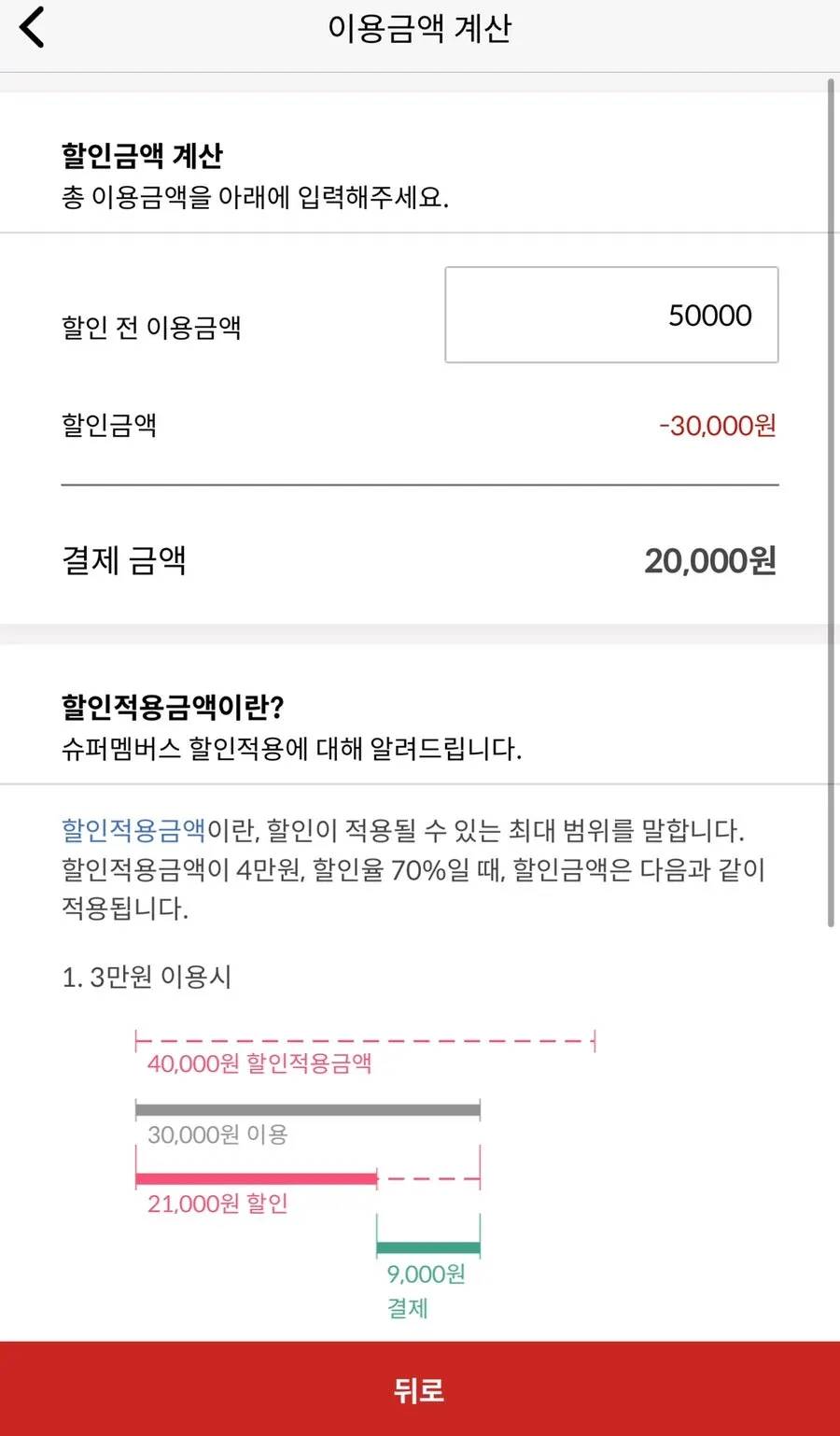 슈퍼멤버스 금액 미리 계산하기 기능 화면