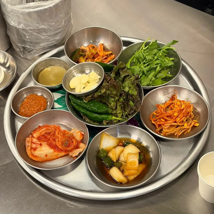 Basic side dishes served on a silver tray