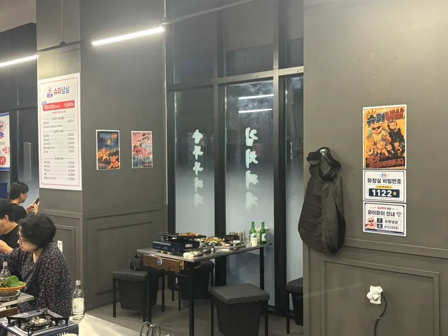 Seating area of the naengsam restaurant near Sangbong Station