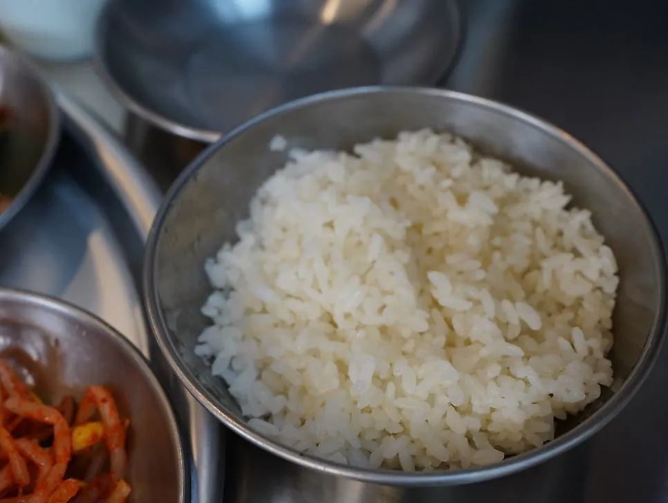 Ordered bowl of sticky white rice