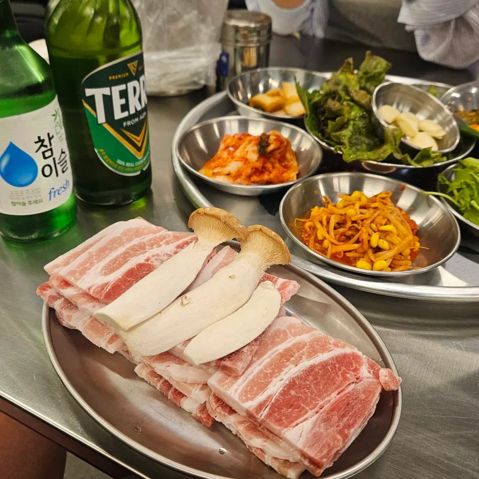 Frozen pork belly on the grill