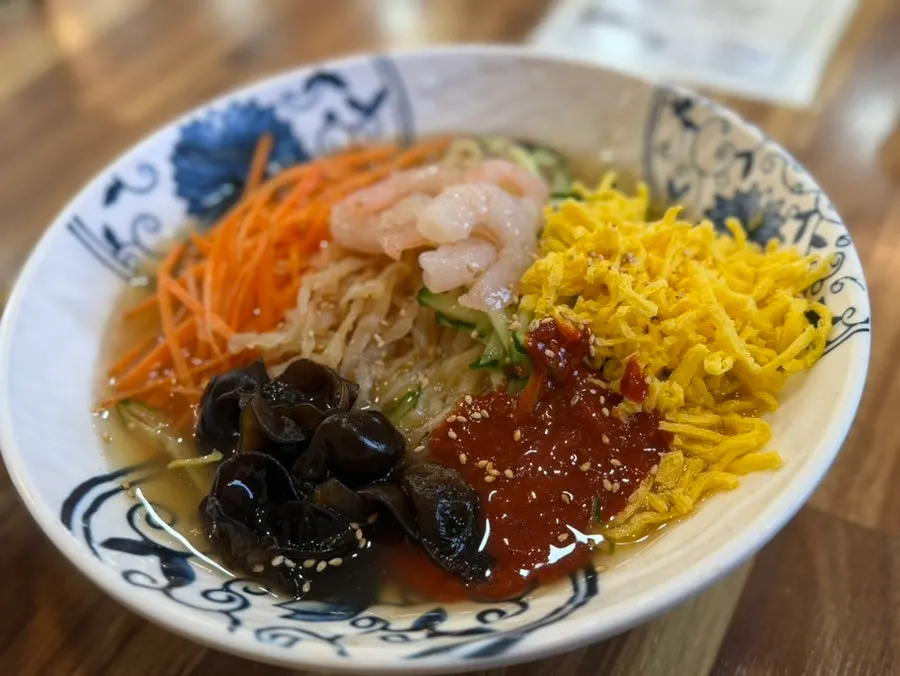 Free jjamppong broth served with the Chinese bibimbap