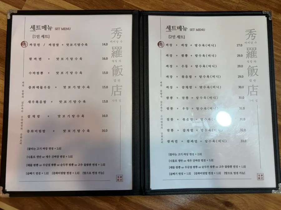 Menu board showing set menu options