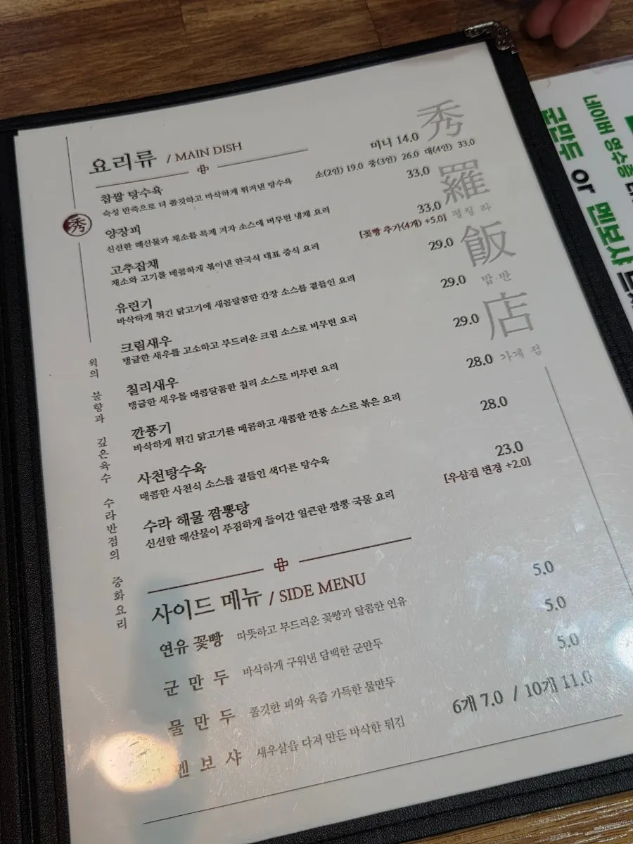 Surabanjeom rice dish menu board