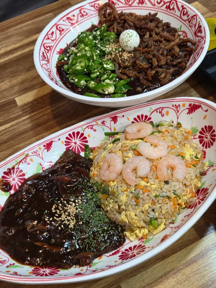 Fiery meat jjajang piled with meat and chili