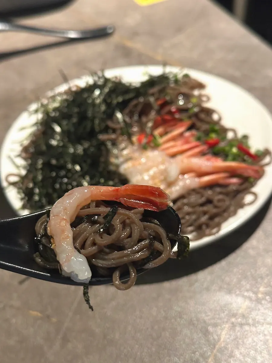 Eating the sweet shrimp on its own