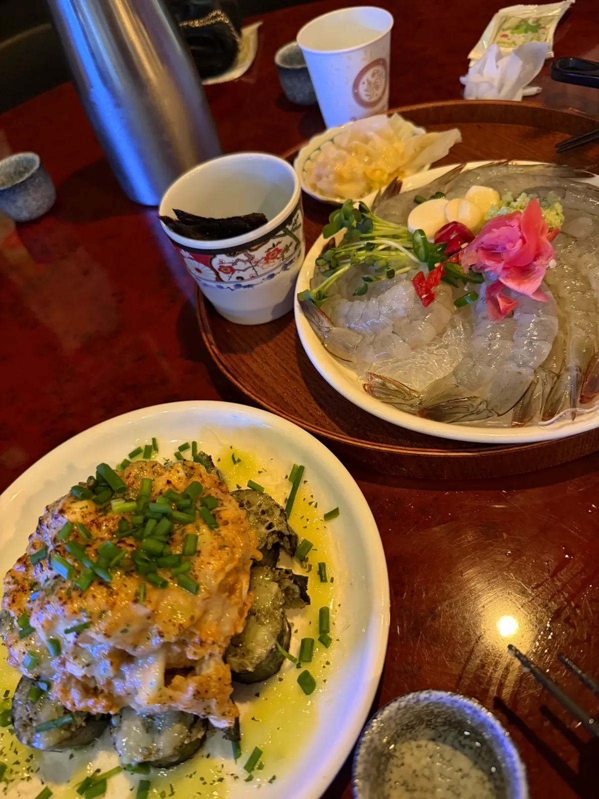 Raw shrimp sashimi spread at Susan Sadang Main Branch