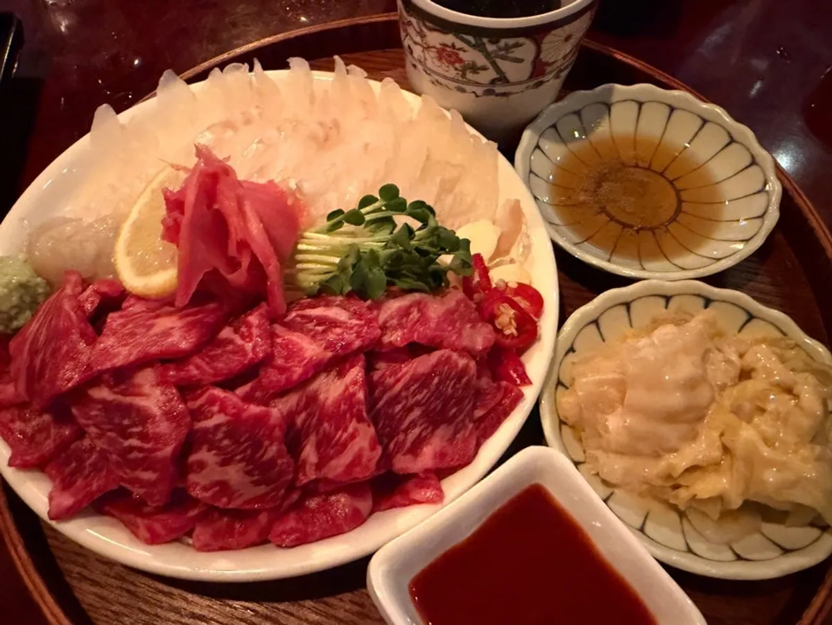 Plate of chewy aged flounder sashimi