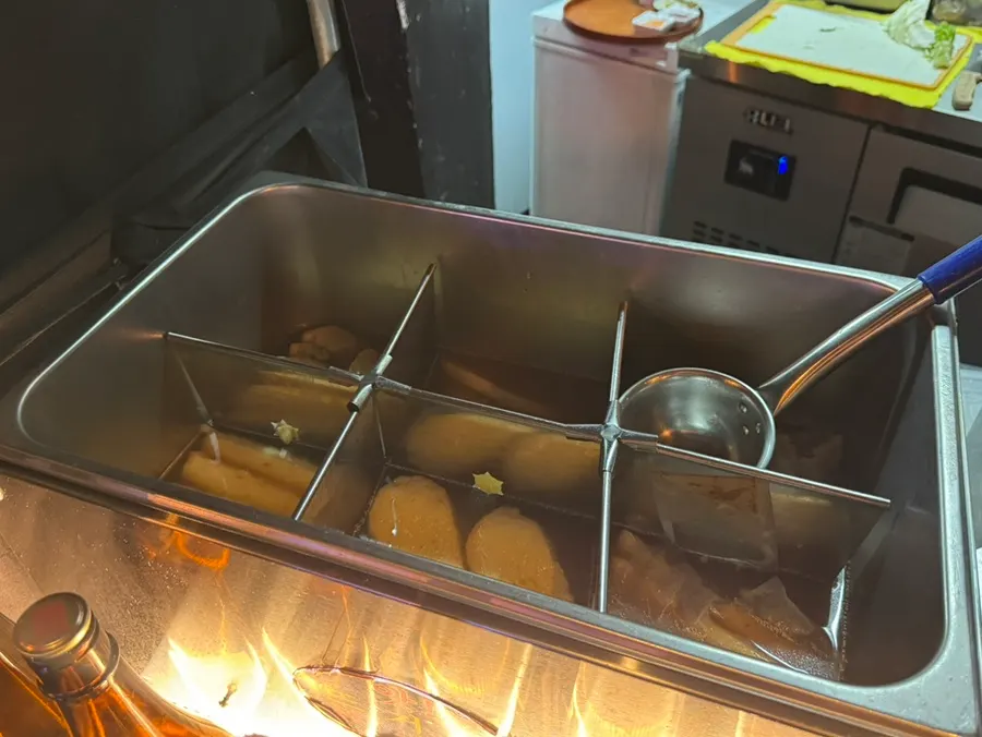 Fish cakes displayed at the fish cake station