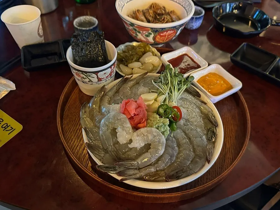 Raw shrimp sashimi spread priced at ₩58,000