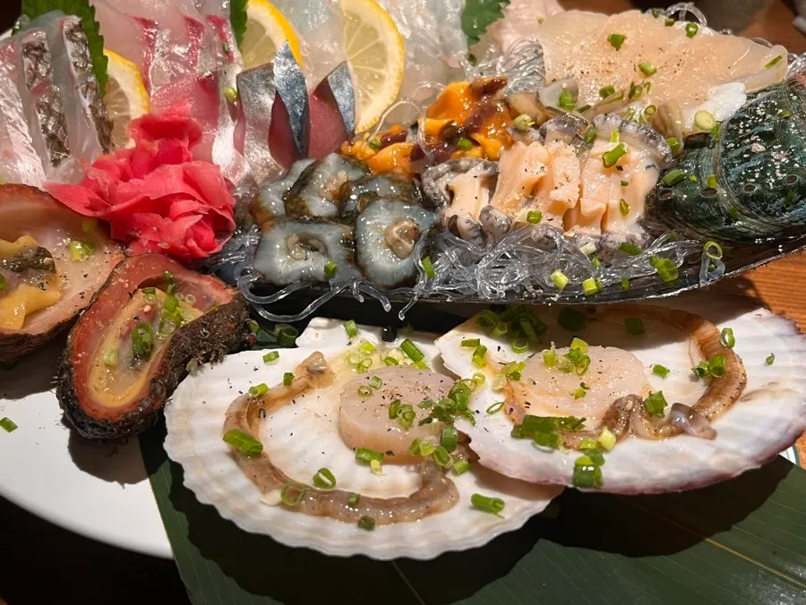 A thick-cut piece of aged sashimi