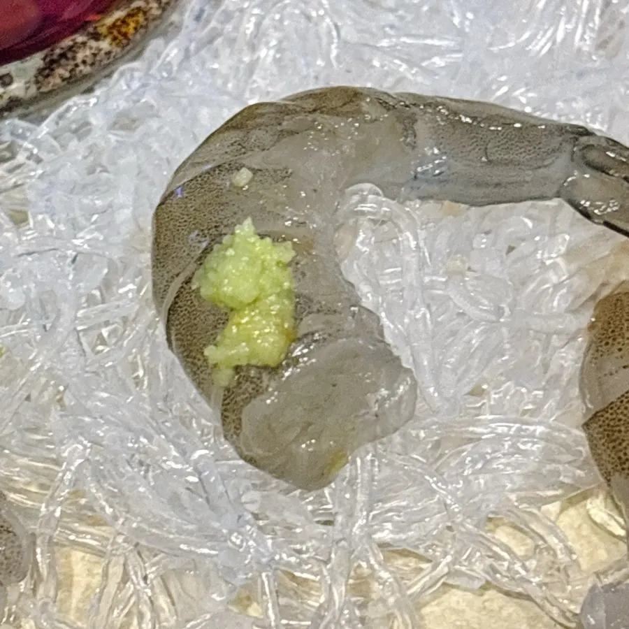 Close-up of plump raw shrimp sashimi