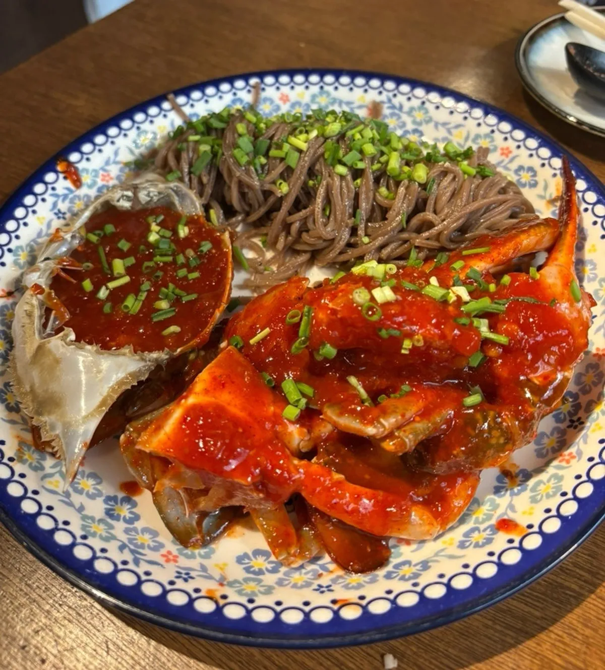 수산장 선부점 가을꽃게무침과 메밀면 상차림